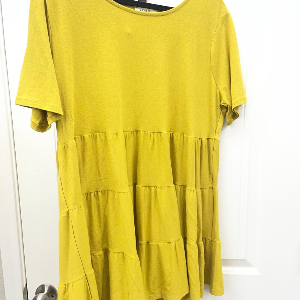 NEW Zenana Women's Short Sleeve Empire Waist Baby Doll Rayon Top Size 1X Olive